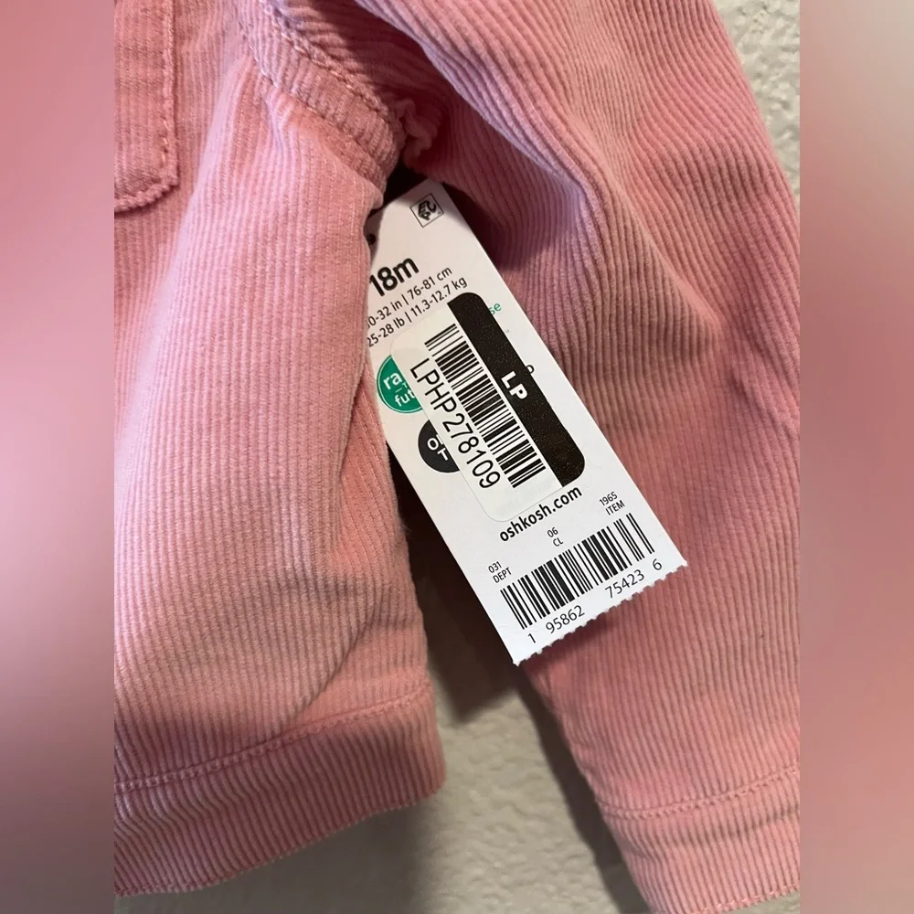 Oshkosh Bgosh Baby Girl Corduroy Sherpa Collar Pink Jacket Size 18 Months
